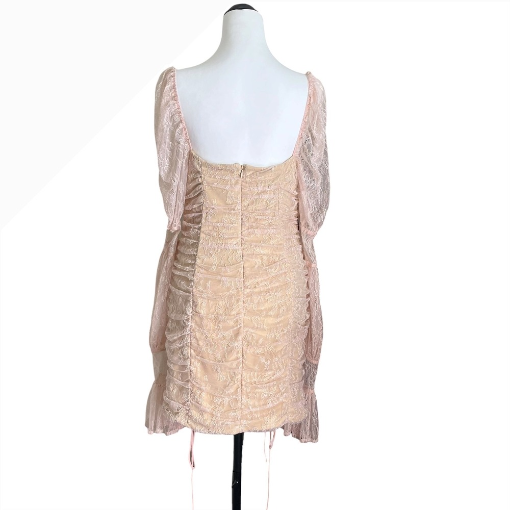 Michael Costello x REVOLVE Isadora Mini Dress Women's Large Blush Lace Ruched - Picture 5 of 10